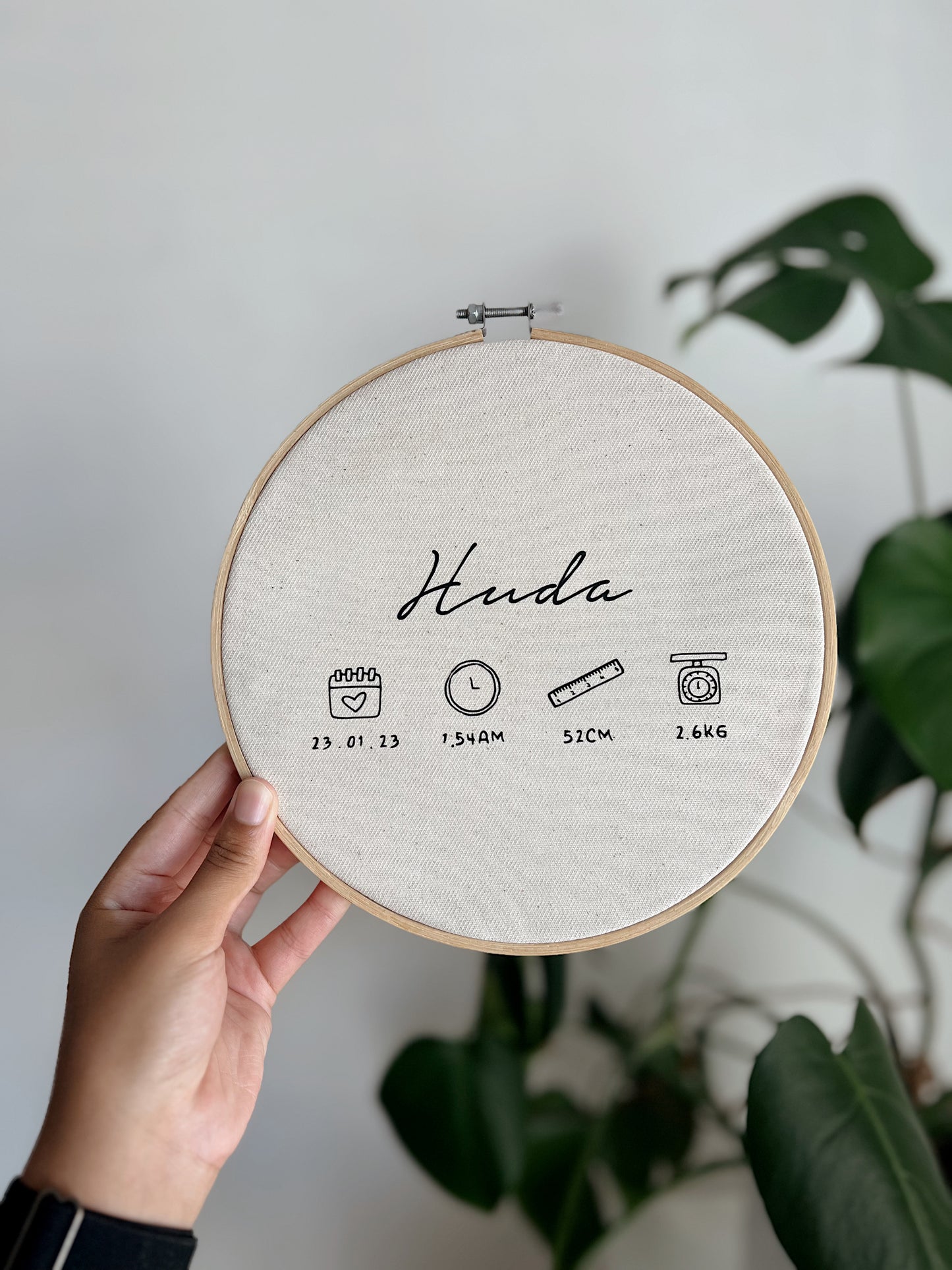Birth Details on Embroidery Hoop